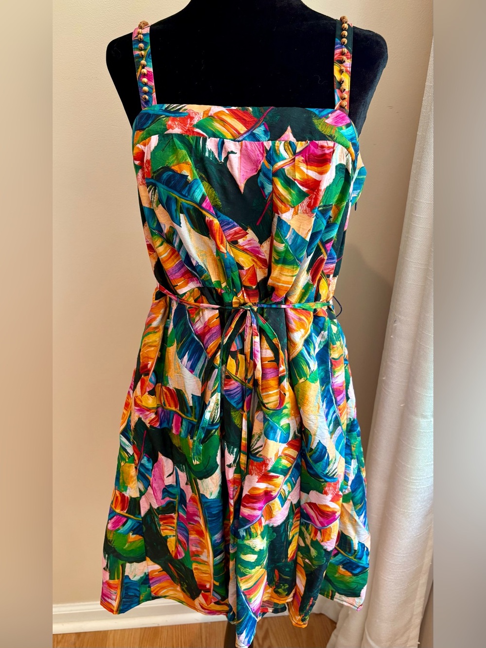 Calypso St. Barth Tropical Leaf Print Romper in Green, Pink and Yellow